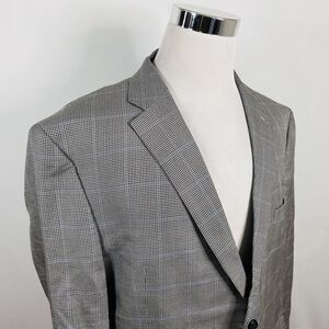 Jos A Bank 48R Sport Coat Silk Wool Houndstooth Plaid Two Button Double Vented
